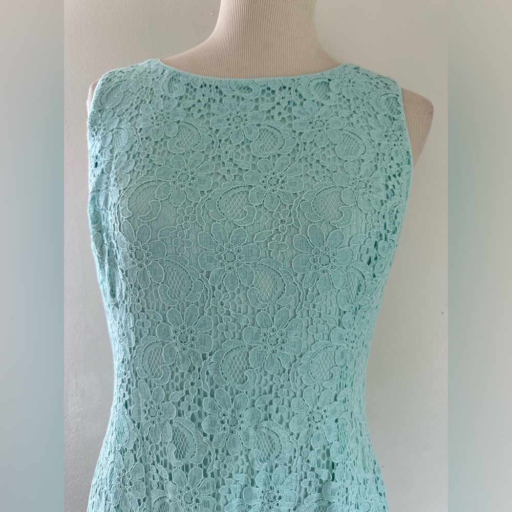 Lauren Ralph Lauren dress sea foam green teal lace overlay lined knee length 12 - Picture 3 of 11